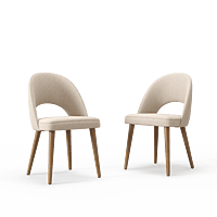 Elegant Curved-Back Dining Chair with Wooden Legs � Beige Upholstery