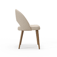Elegant Curved-Back Dining Chair with Wooden Legs � Beige Upholstery