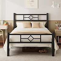 Furnlluxra Single Bed Frame with Headboard and Footboard, Metal Platform Bed Frame