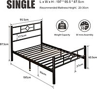 Furnlluxra Single Bed Frame with Headboard and Footboard, Metal Platform Bed Frame