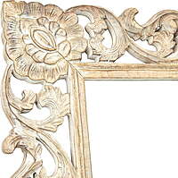 Exquisitely Carved Mango Wood Wall Mirror, Floral Design, Light Brown