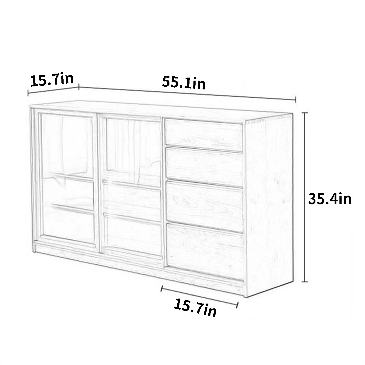 Furnlluxra Natural Wooden Sideboard Cabinet with Glass Sliding Doors & Rattan Storage � Mid-Century Modern Buffet Console