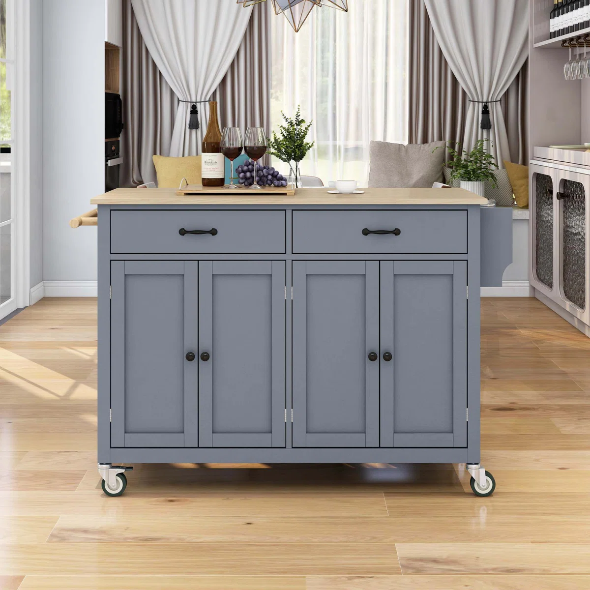 Furnllxra Multi-Functional Kitchen Island Trolley with Storage Cabinets, Drawers & Wheels � Grey, 47.24� Wide