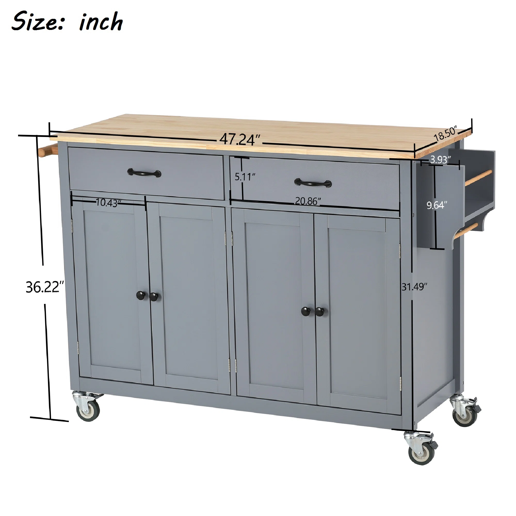 Furnllxra Multi-Functional Kitchen Island Trolley with Storage Cabinets, Drawers & Wheels � Grey, 47.24� Wide