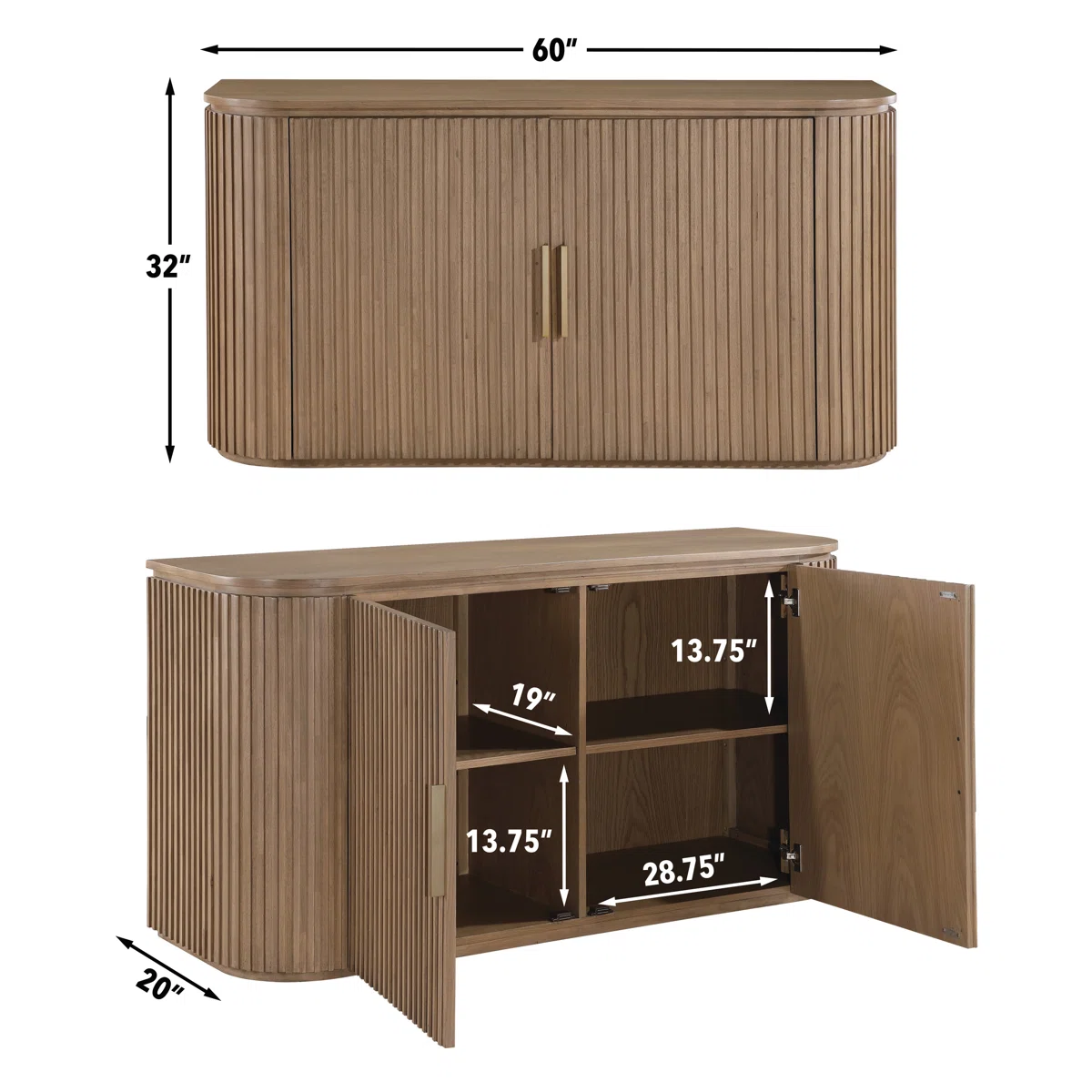 Luxury Wooden Sideboard with Slatted Design and Contemporary Decor Accents