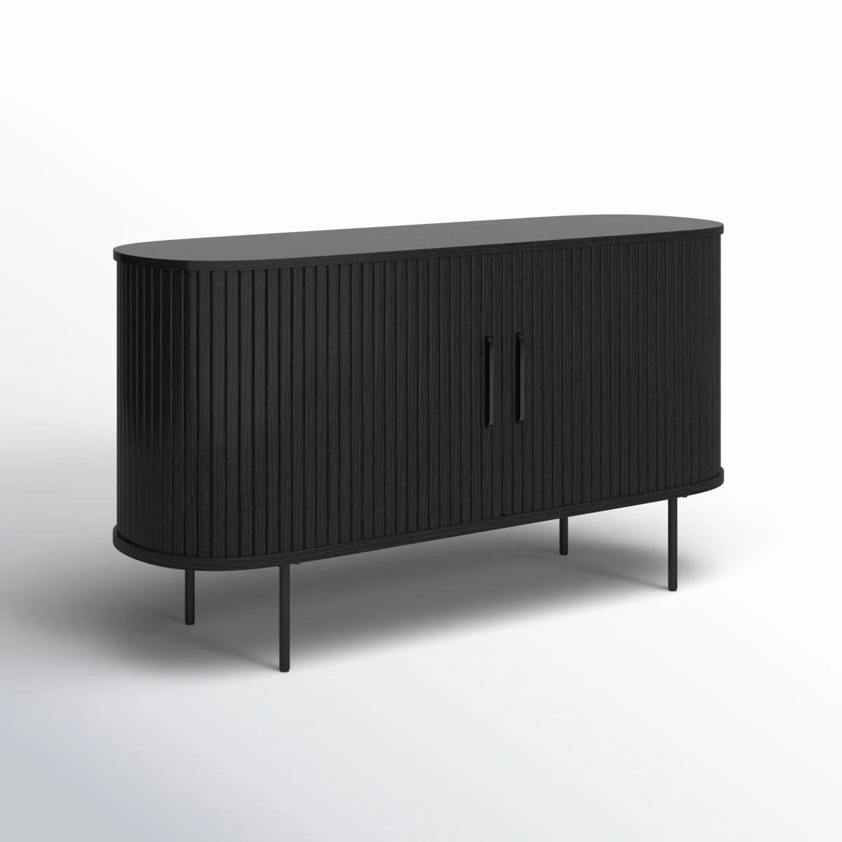Modern Black Fluted Sideboard Cabinet � Stylish Storage Console with Rounded Corners