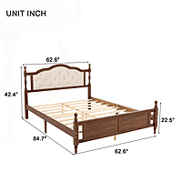 vintage-style wooden bed with an upholstered headboard