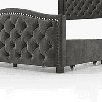 Furnlluxra Queen Size Tufted Upholstered Platform Bed with Nailhead Trim - Dark Grey Velvet