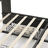 Furnlluxra Queen Size Tufted Upholstered Platform Bed with Nailhead Trim - Dark Grey Velvet