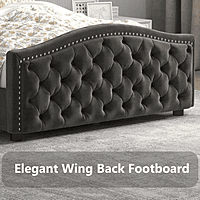 Furnlluxra Queen Size Tufted Upholstered Platform Bed with Nailhead Trim - Dark Grey Velvet