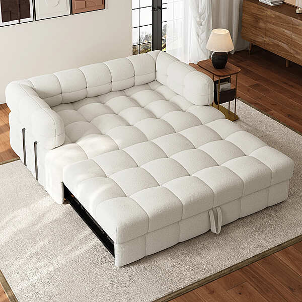 Furnlluxra 2-Seater Bouclé Convertible Sleeper Sofa, 167 cm