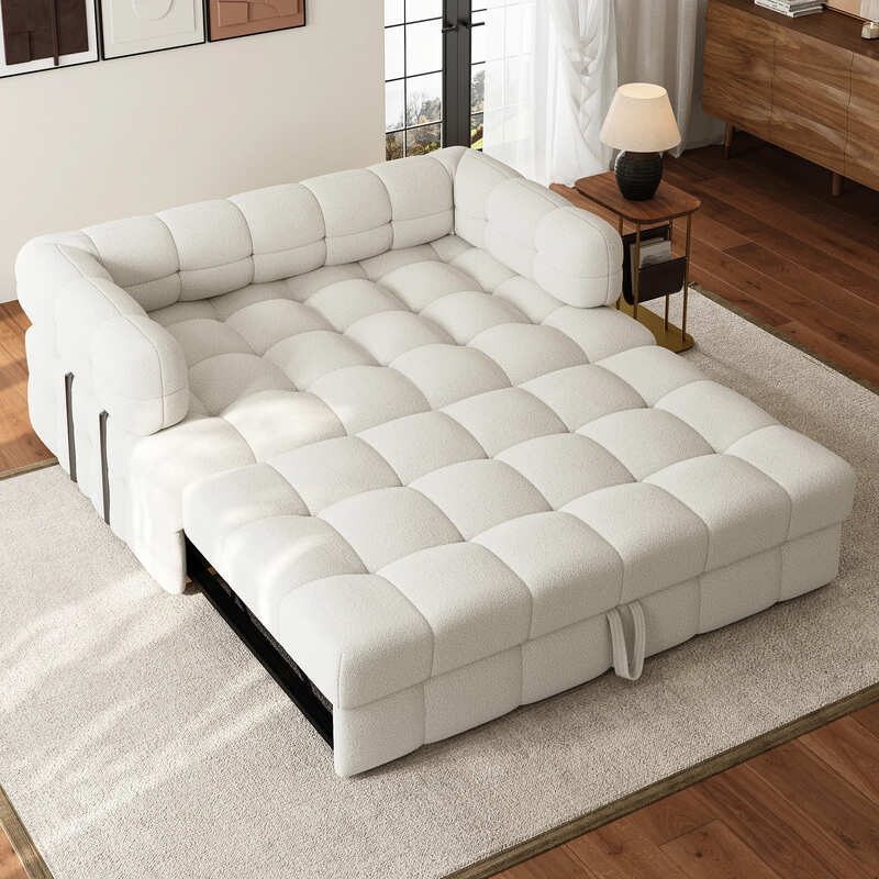 Furnlluxra 2-Seater Bouclé Convertible Sleeper Sofa, 167 cm