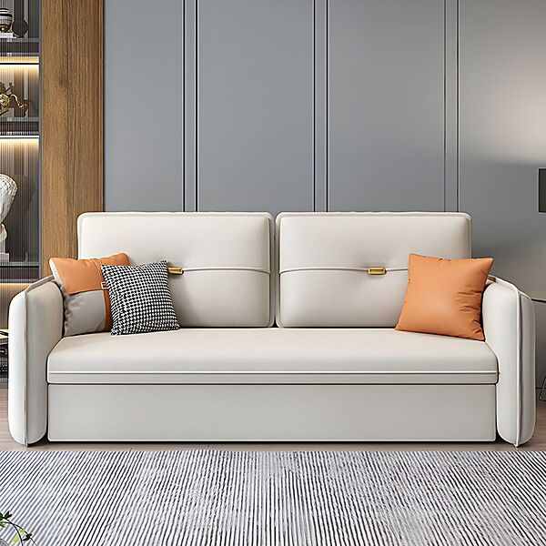 Contemporary Square Arm Faux Leather Sofa Cum Bed