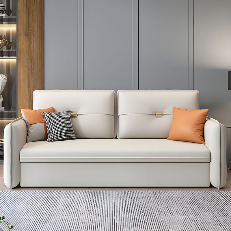 Contemporary Square Arm Faux Leather Sofa Cum Bed
