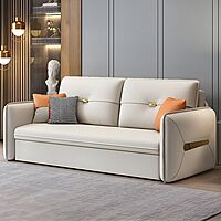 Contemporary Square Arm Faux Leather Sofa Cum Bed