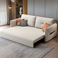 Contemporary Square Arm Faux Leather Sofa Cum Bed
