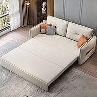 Contemporary Square Arm Faux Leather Sofa Cum Bed