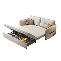 Contemporary Square Arm Faux Leather Sofa Cum Bed