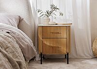 Fluted Wood Nightstand with Marble Top