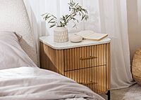 Fluted Wood Nightstand with Marble Top