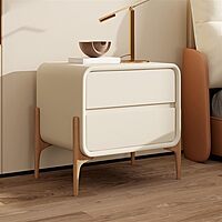 Furnlluxra Wood Leather Nightstand with 2 Sliding Drawers