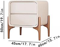 Furnlluxra Wood Leather Nightstand with 2 Sliding Drawers