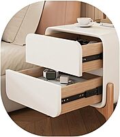 Furnlluxra Wood Leather Nightstand with 2 Sliding Drawers