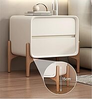 Furnlluxra Wood Leather Nightstand with 2 Sliding Drawers