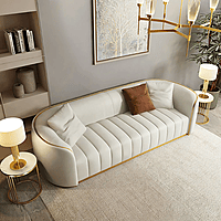 Miami Modern Faux Leather Upholstered 3-Seater Sofa with Gold Legs