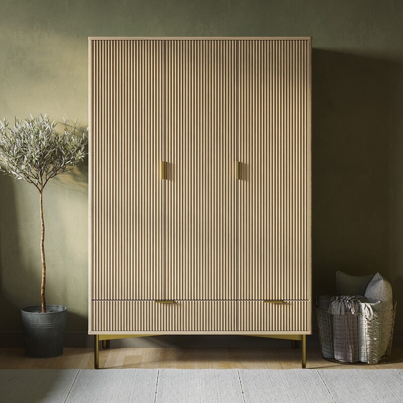 Furnlluxra 3 Door 2 Drawer Wardrobe In Wood