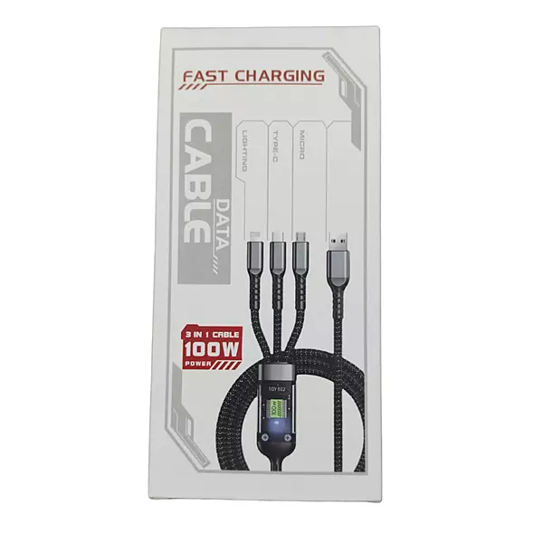 Zigdeal Fast Charging 3 in 1 Data Cable – Type-C, Micro USB & Lightning | Durable Sync Cable