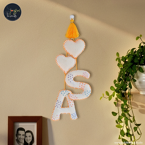 Hand-Stitched Heart Link Felt Initials Hanging