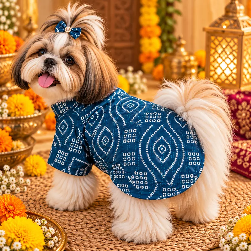Blue Bandhani Kurta — Neel for Dogs and Cats