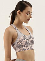 Enamor  Medium Impact, Side Panel Shaping, Racer Back Women's Cotton Sports Bra - Padding with Removable Cups, Wirefree, High Coverage SB08 Marble Lock Print M