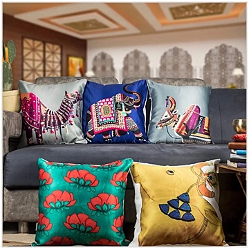 Figures Digital Printed Cushion Cover Set of 5 - 12 Figures Digital Printed Cushion Cover Set of 5 - 12
