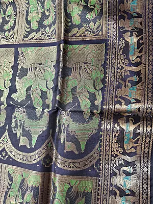 Figurine motif 2000 buta Swarnachari navy blue with golden zari