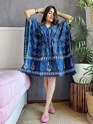 Fine Block Printed Soft Cotton Short Kaftan-2