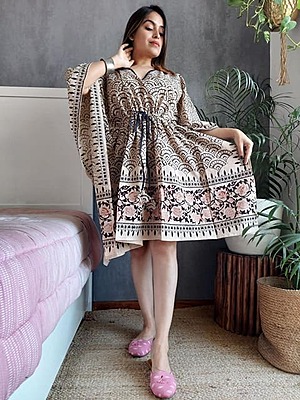 Fine Block Printed Soft Cotton Short Kaftan-5