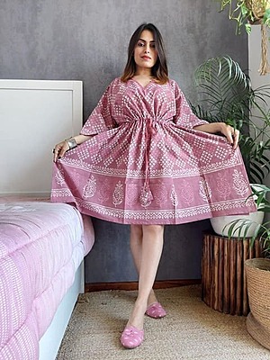 Fine Block Printed Soft Cotton Short Kaftan-9
