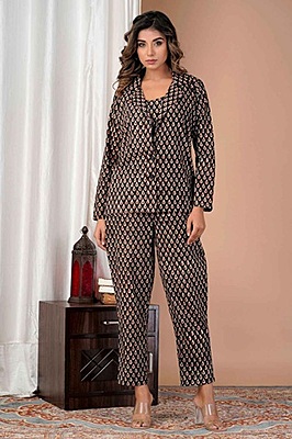Fine Cotton Block Printed Co-Ord Set-Black-1 Fine Cotton Block Printed Co-Ord Set-Black-1