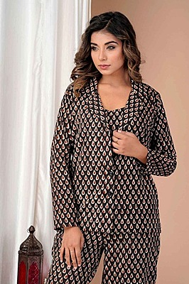 Fine Cotton Block Printed Co-Ord Set-Black-3 Fine Cotton Block Printed Co-Ord Set-Black-3