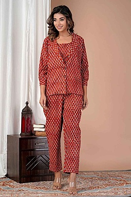 Fine Cotton Block Printed Co-Ord Set-Rust-1