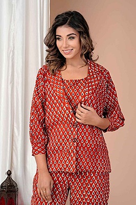 Fine Cotton Block Printed Co-Ord Set-Rust-4 Fine Cotton Block Printed Co-Ord Set-Rust-4