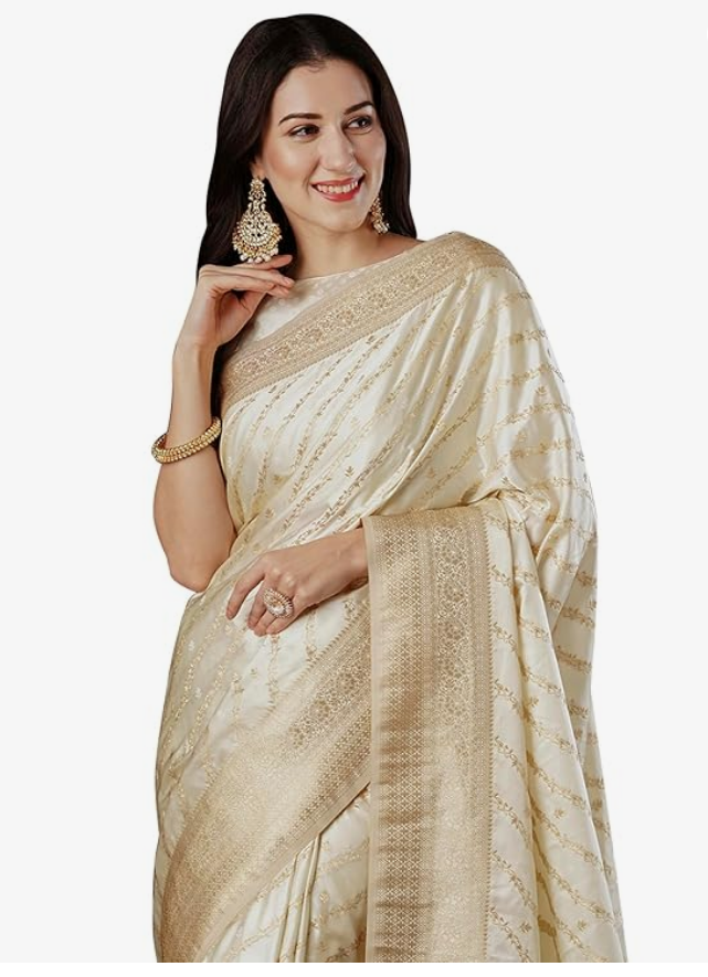 Women's Satin Silk Ethnic Motif Woven Design Saree