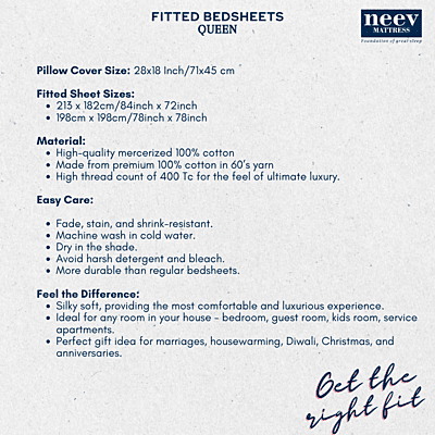 Neev 100% Cotton Plain Queen Fitted Bedsheet with 2 Pillow Covers (400 TC) Neev 100% Cotton Plain Queen Fitted Bedsheet with 2 Pillow Covers (400 TC)