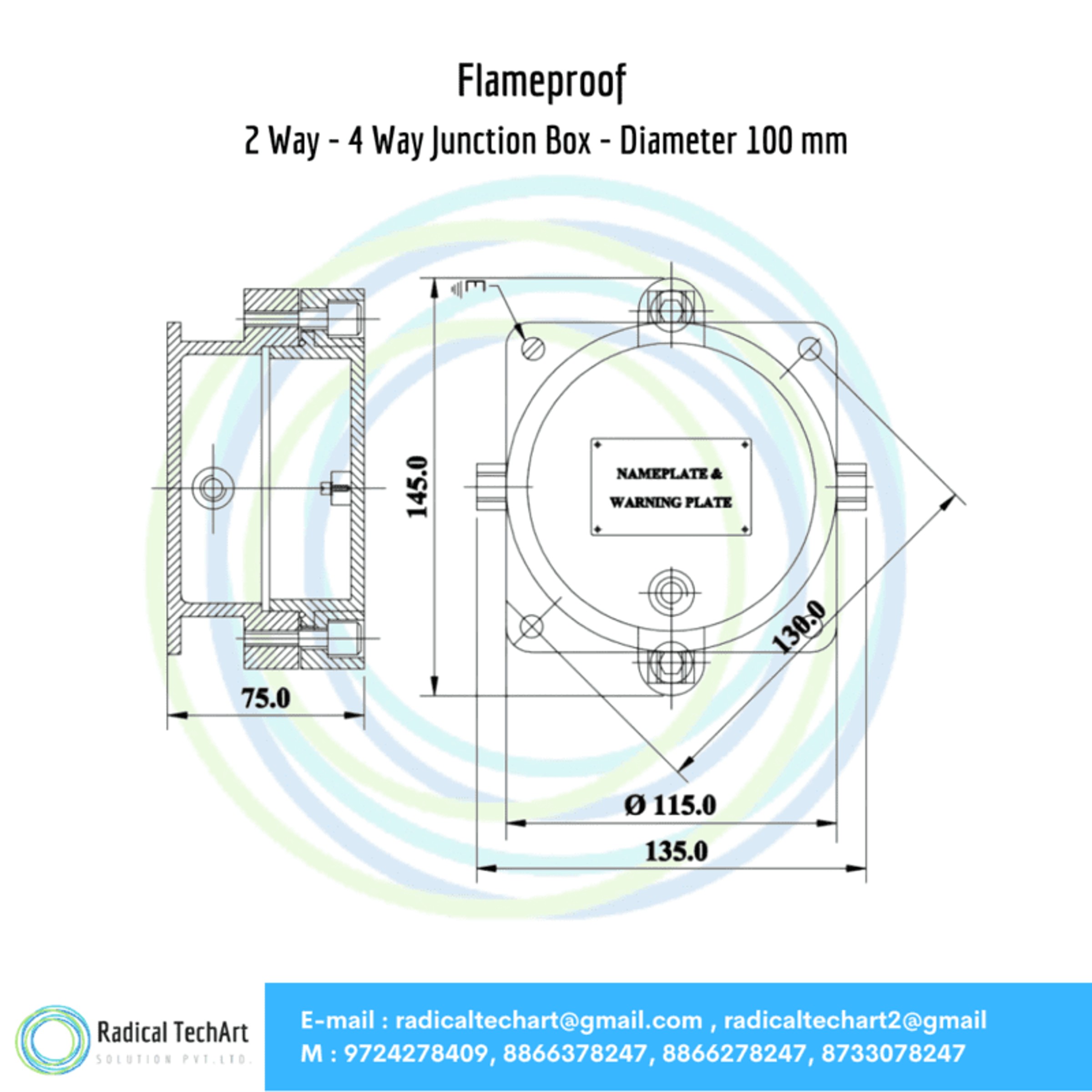 Flameproof 2 Way - 4 Way Junction Box - Diameter 100 mm