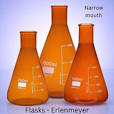 Flasks - Erlenmeyer - AMBER - Narrow mouth