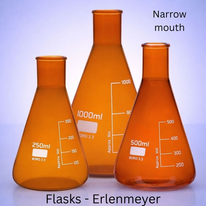 Flasks - Erlenmeyer - AMBER - Narrow mouth