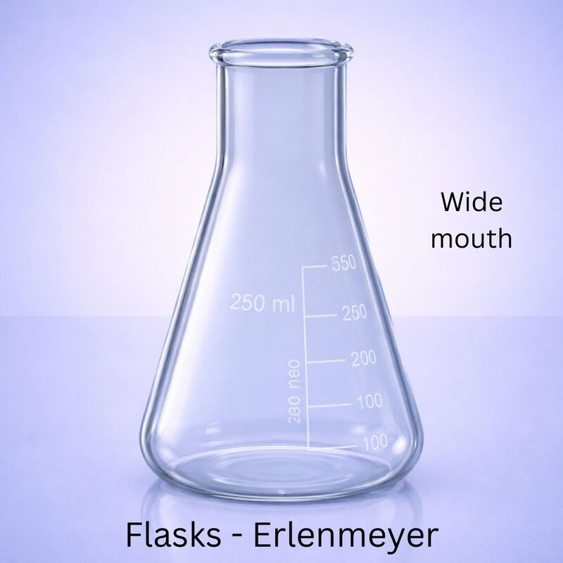 Flasks - Erlenmeyer - CLEAR - Wide mouth