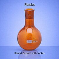 Flasks - Round Bottom with socket - AMBER